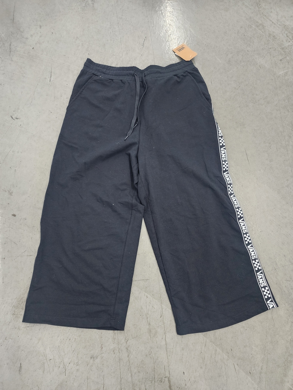 Vans Black Wide-Leg Sweatpants with Checkerboard Side Stripe